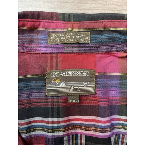 Plainsman Men's Long Sleeve Pearl Snap Red Plaid Shirt L 16-16.5 - Picture 3 of 9